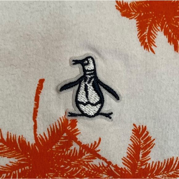 Original Penguin Men’s XL Polo Shirt White Orange Palm Tree Print 100% Cotton - Picture 8 of 13